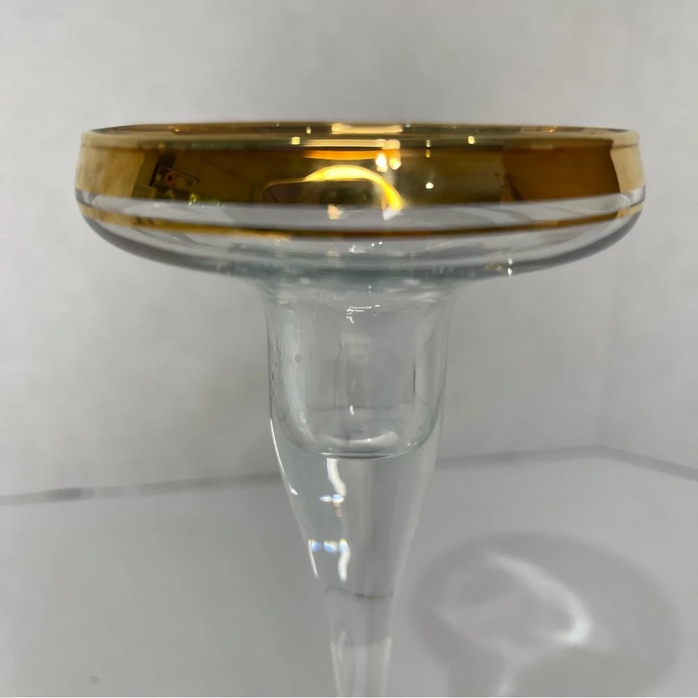 Gold Rimmed Crystal Stemmed Candlestick Holders 6.75” Formal Elegant VTG 2 Set